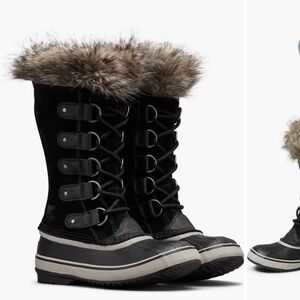 Sorel Black and Gray Fur-Trimmed Winter Boots